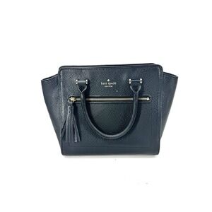 Kate Spade New York Black Pebbled Leather Satchel Tassel Handbag Gold Hardware